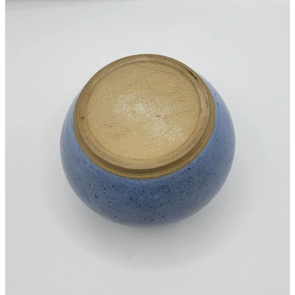 Vintage 1993 Studio Pottery Blue Flower Frog Vase Signed T Clark